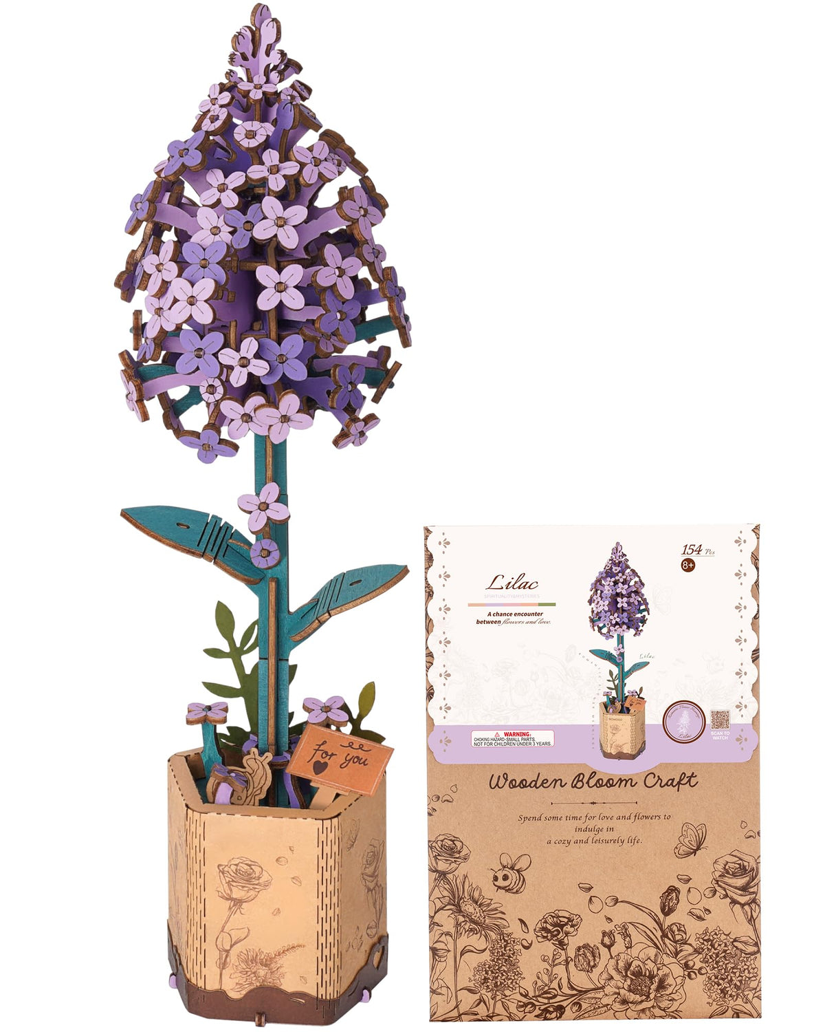 ROBOTIME TW021 Lilac front view shows interlocking petals for durable decor