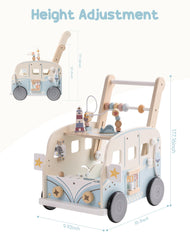 Robotime Vacation Bus Walker wheels enable easy movement on floors