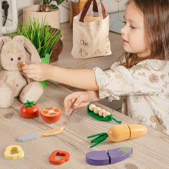 ROBOTIME wooden fruits and veggies play items inspire pretend grocery shopping and sorting.