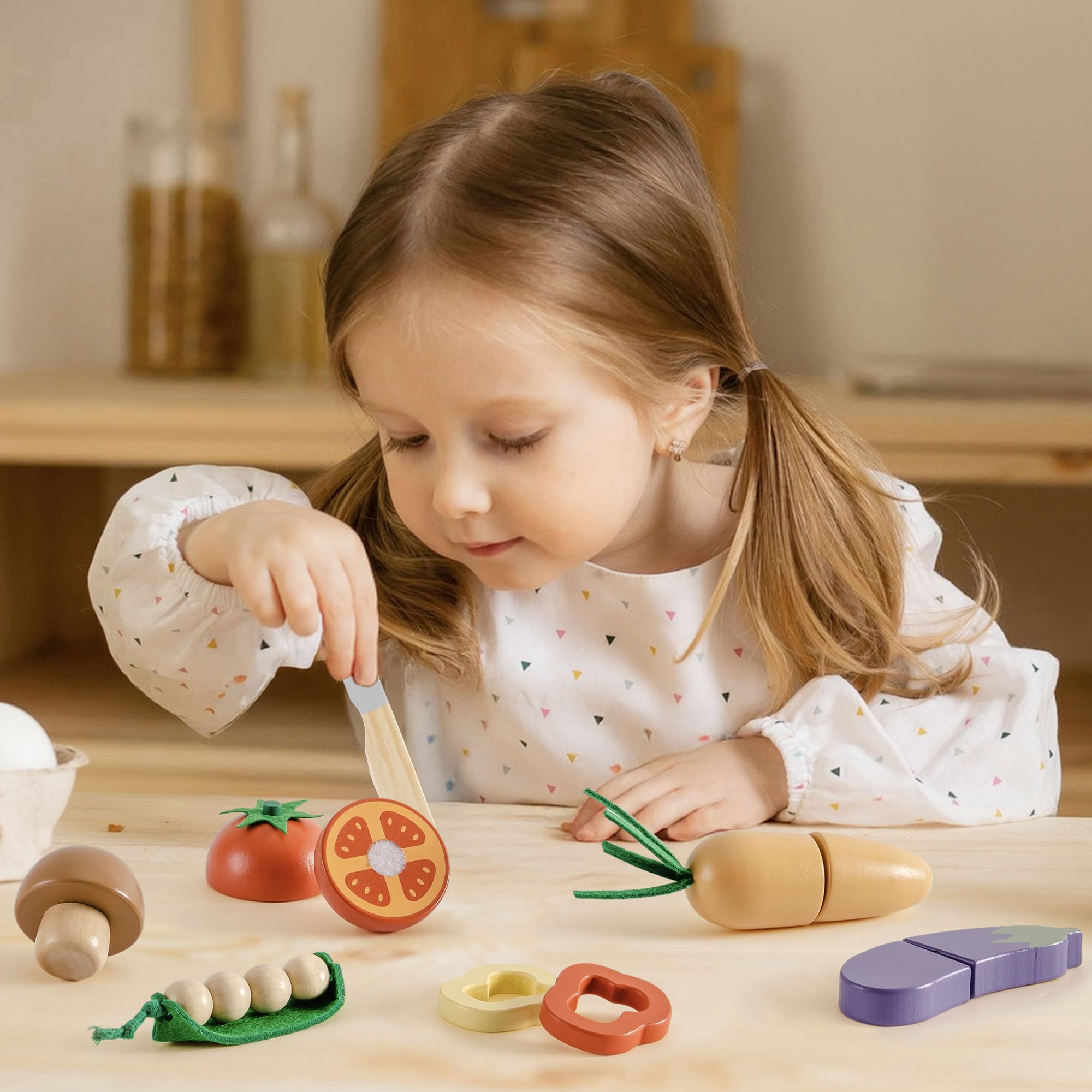 ROBOTIME wooden meat eggs bread pieces support cooking role-play adventures.
