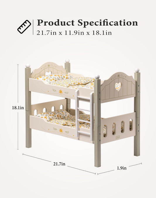 ROBUD 20-inch doll bunk bed with detachable ladder for versatile setups