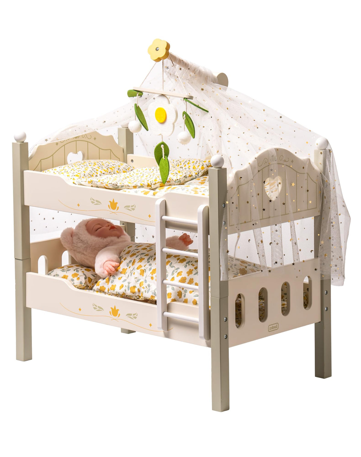 ROBUD Baby Doll Crib Green bunk bed for 20-inch dolls with sturdy wood