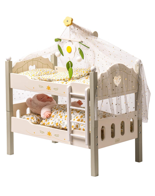 ROBUD Baby Doll Crib Green bunk bed for 20-inch dolls with sturdy wood