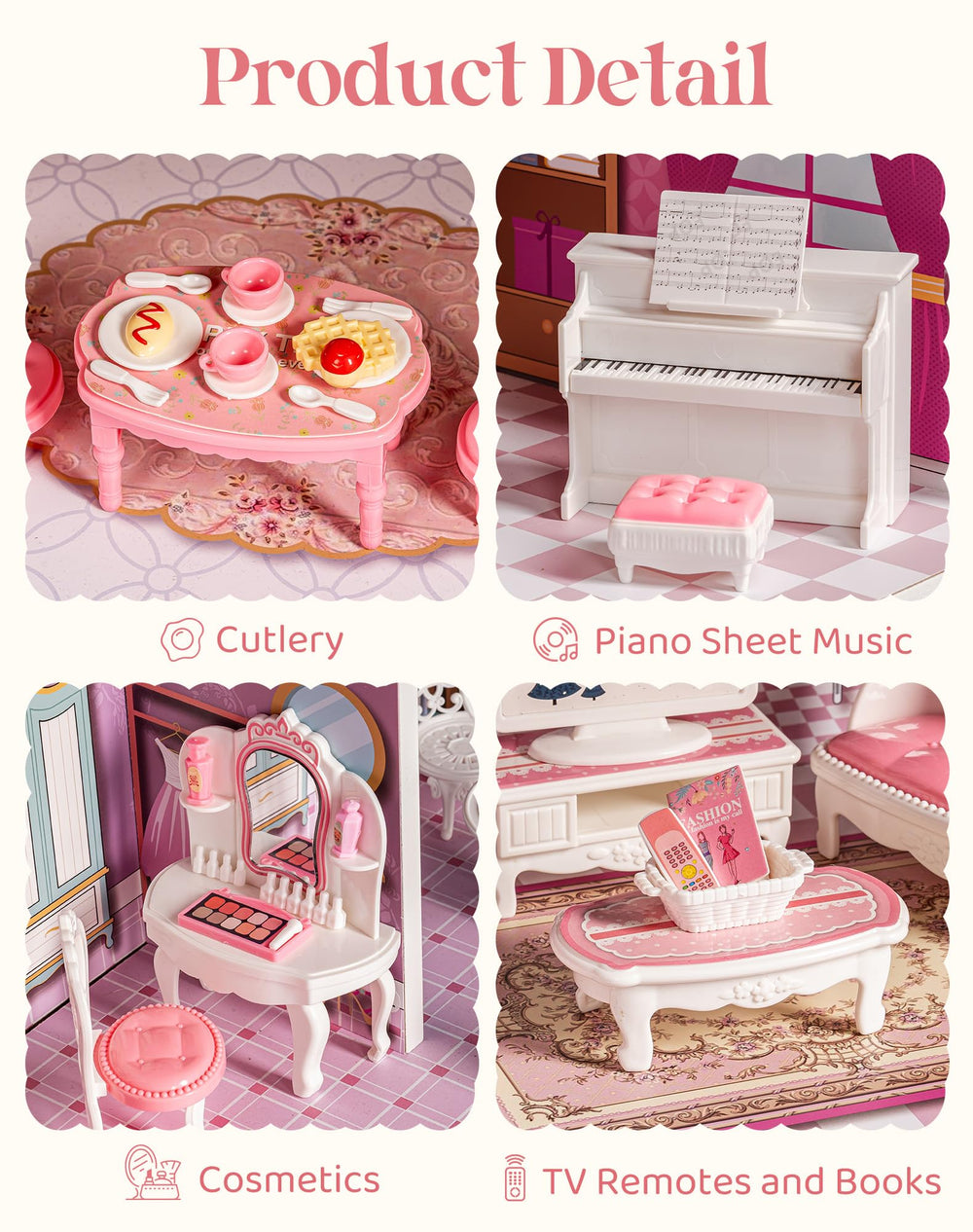ROBUD dollhouse dressing table mirror provides reflective dressing role-play.
