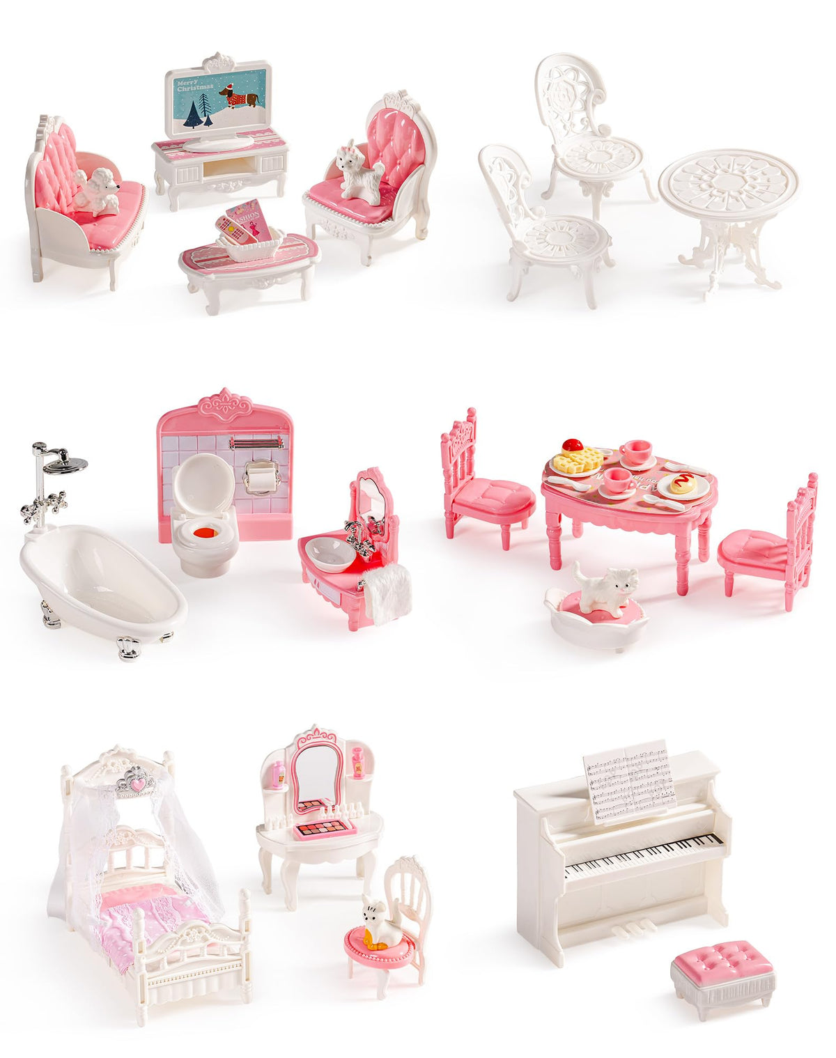 ROBUD dollhouse pink dining room set boosts imaginative mealtime play.