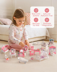ROBUD dollhouse soft pink color scheme soothes visual focus during play.