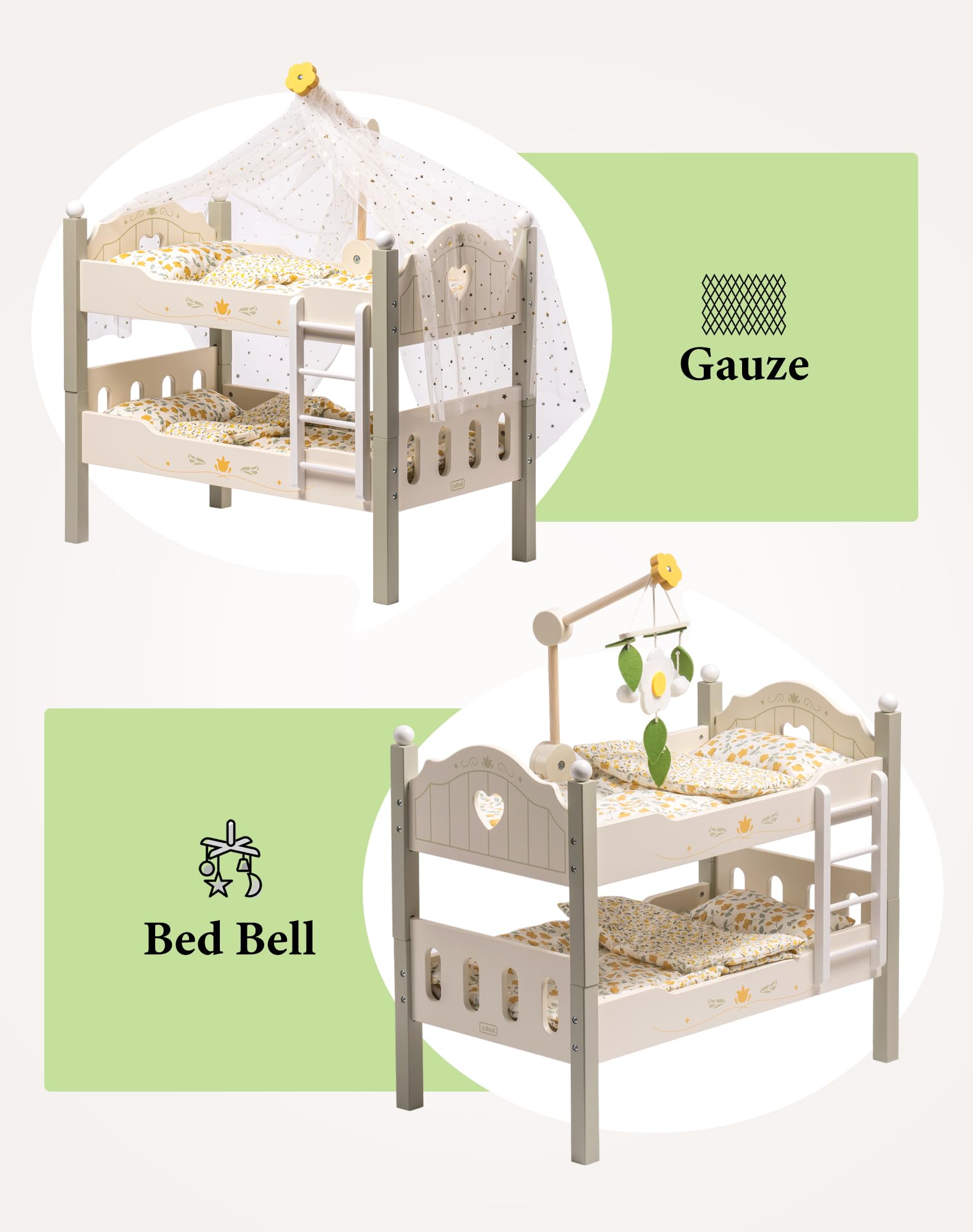 ROBUD Durable wooden doll bed built for long-lasting play