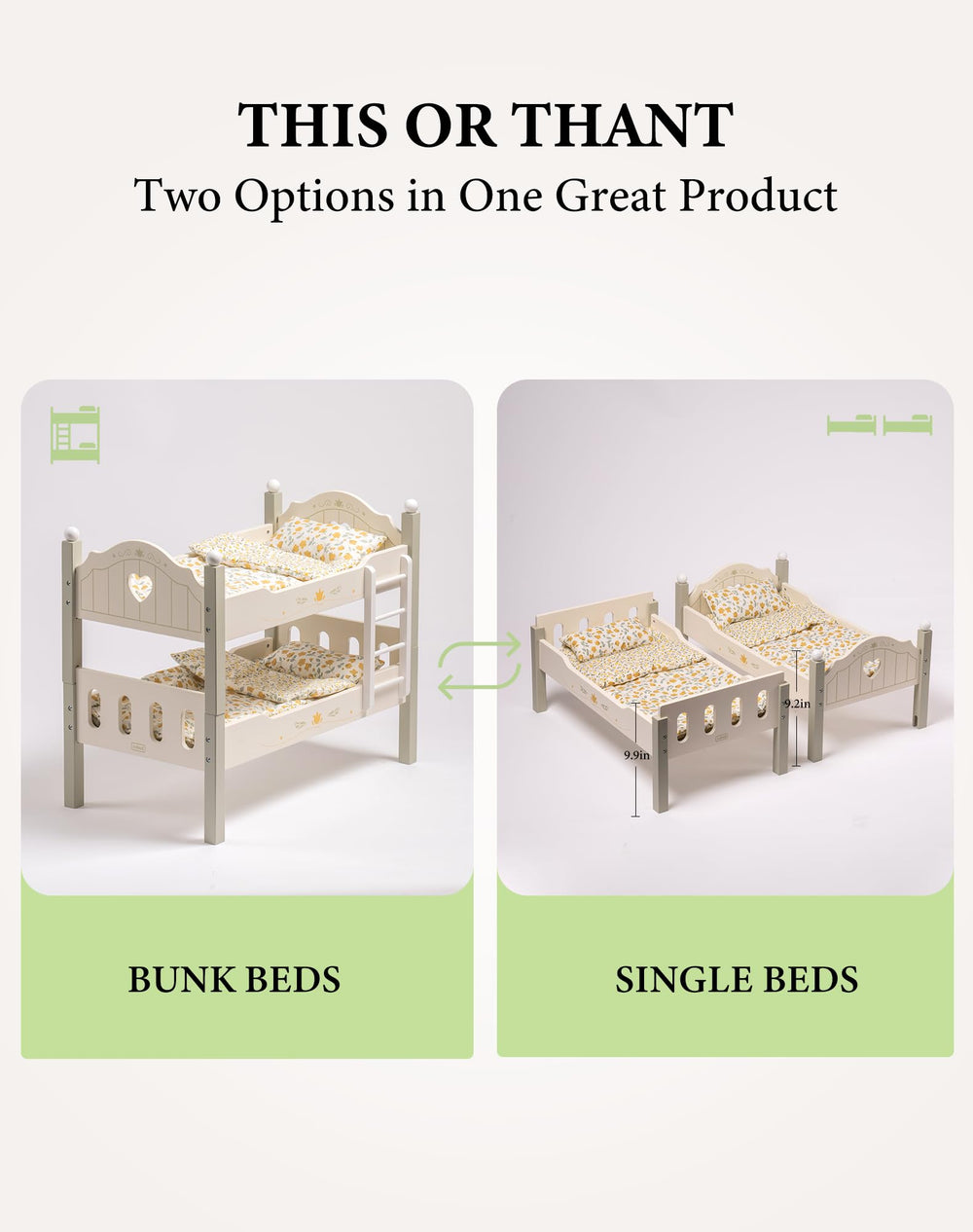 ROBUD Green rose-pattern crib adds whimsy to doll scenes
