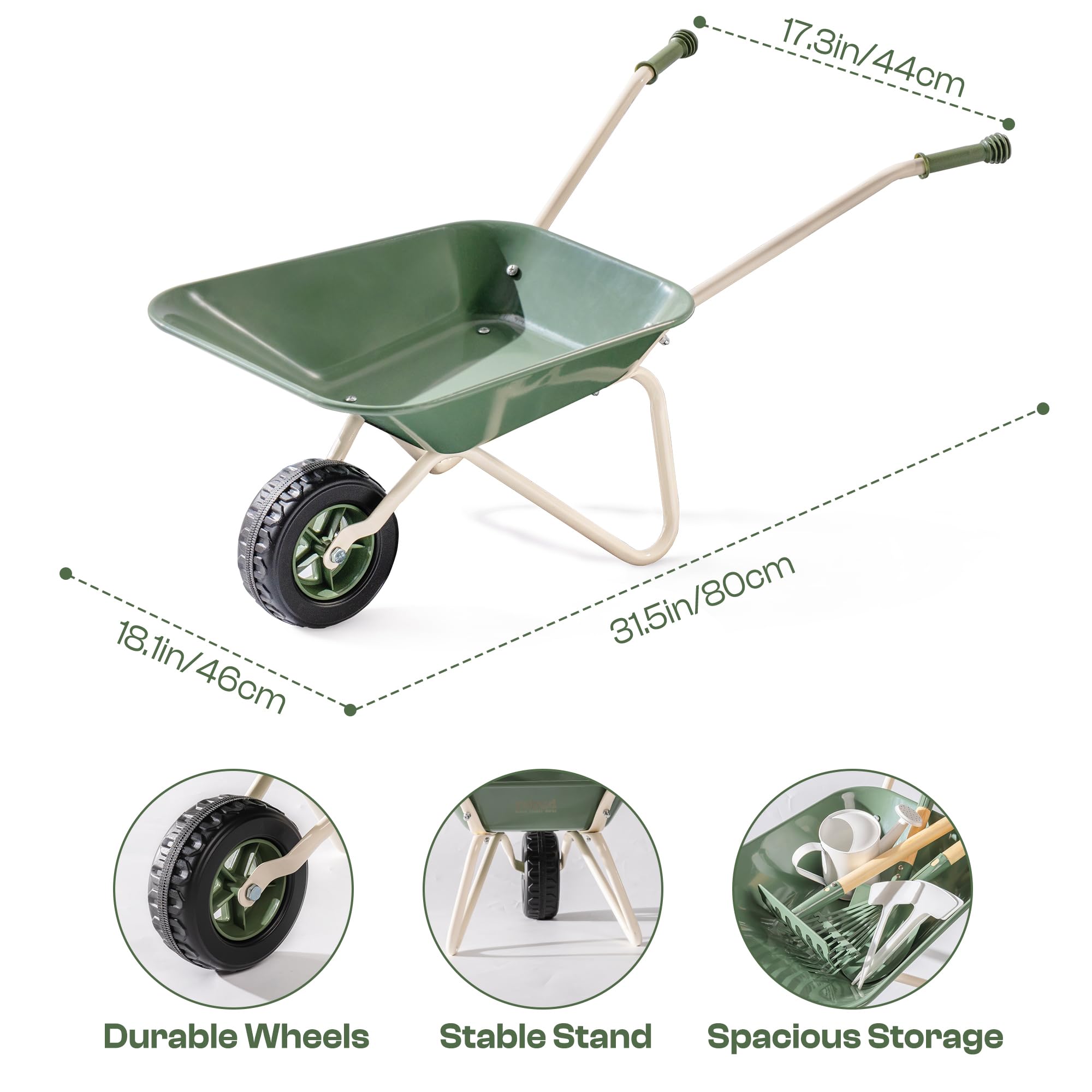 ROBUD Kids Wheelbarrow shovel helps kids practice digging and motor skills during garden time.