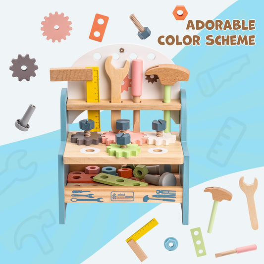 ROBUD workbench side view shows bottom shelf for easy tool storage.