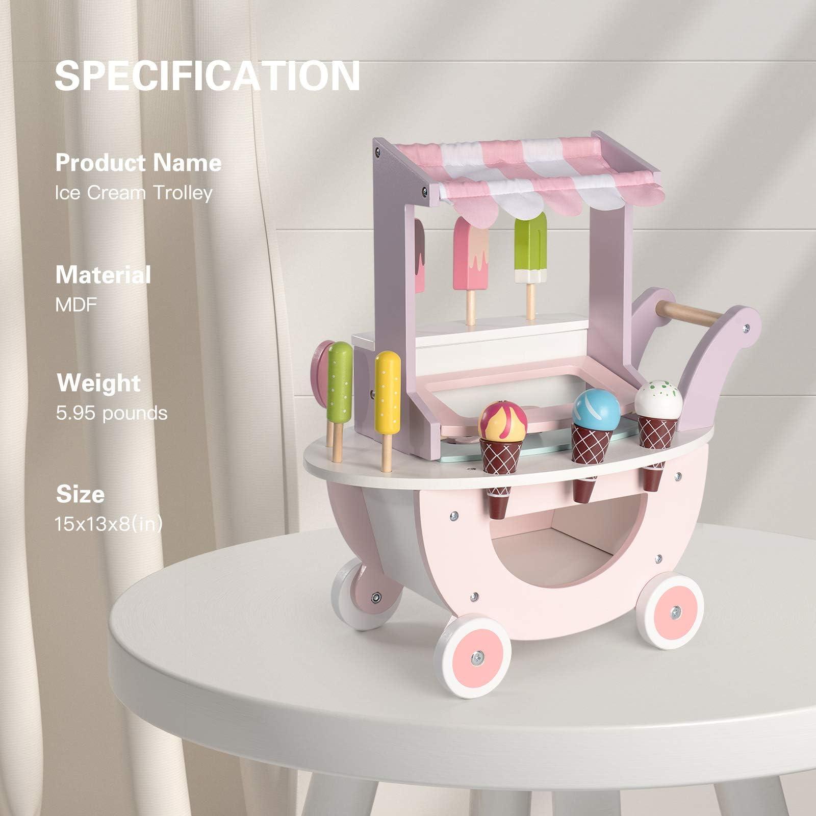 ROBUD pink ice cream cart inspires joyful storytelling during playtime.