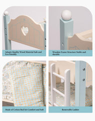 ROBUD blue doll bed with tulle creates a whimsical sleepover scene.