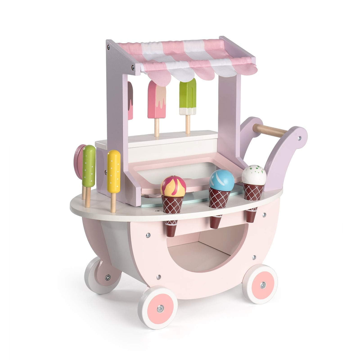 ROBUD wooden ice cream cart with bright colors boosts imaginative play.
