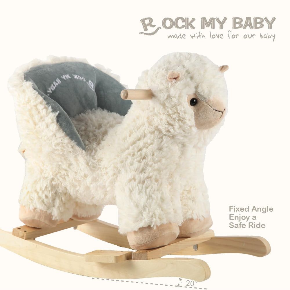 Rock My Baby dimensions show length, width, and height of the rocker.