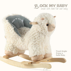 Rock My Baby dimensions show length, width, and height of the rocker.