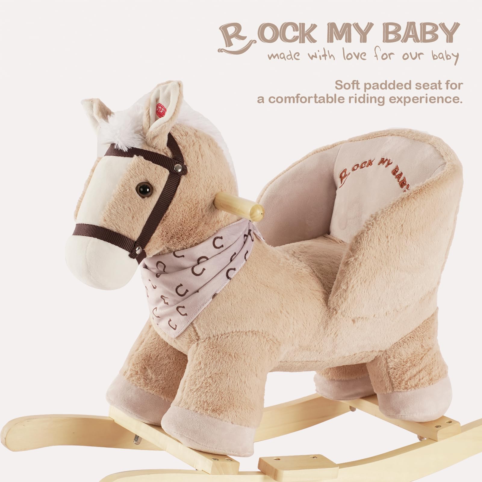 Rock My Baby plush soft fabric emphasizes gentle touch and cozy sit.