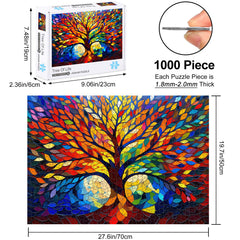 Rocorose glass fragment art tree outline highlights bright leaves and detail