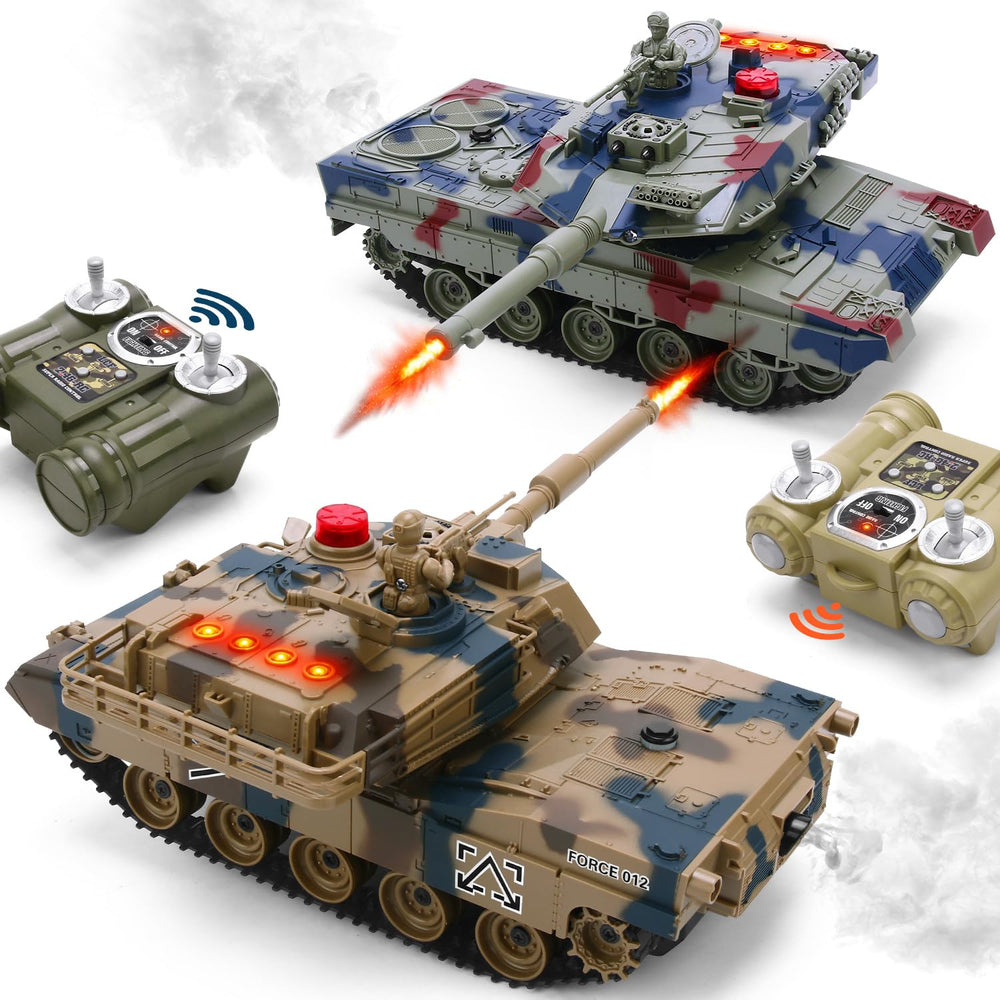 ROGALALY RC Tank Set front view showing dual tanks for kid-friendly battles.