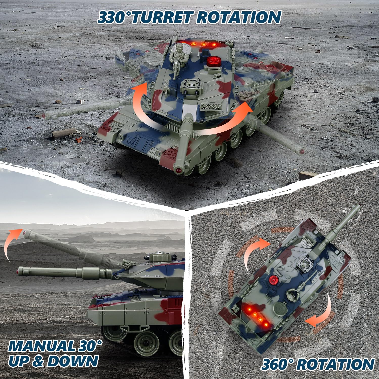ROGALALY RC Tank Set spray effect enhances immersive battle scenes.