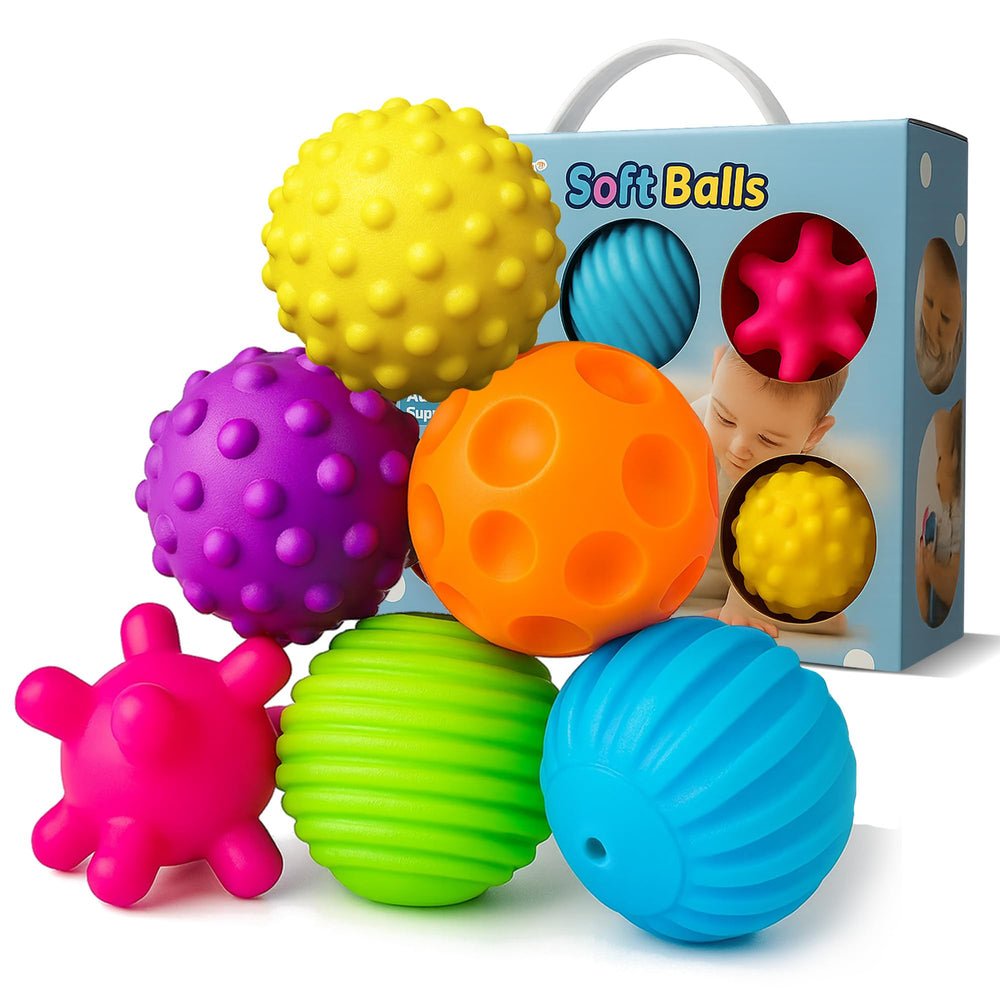 ROHSCE baby textured sensory balls closeup for tactile exploration and visual stimulation.