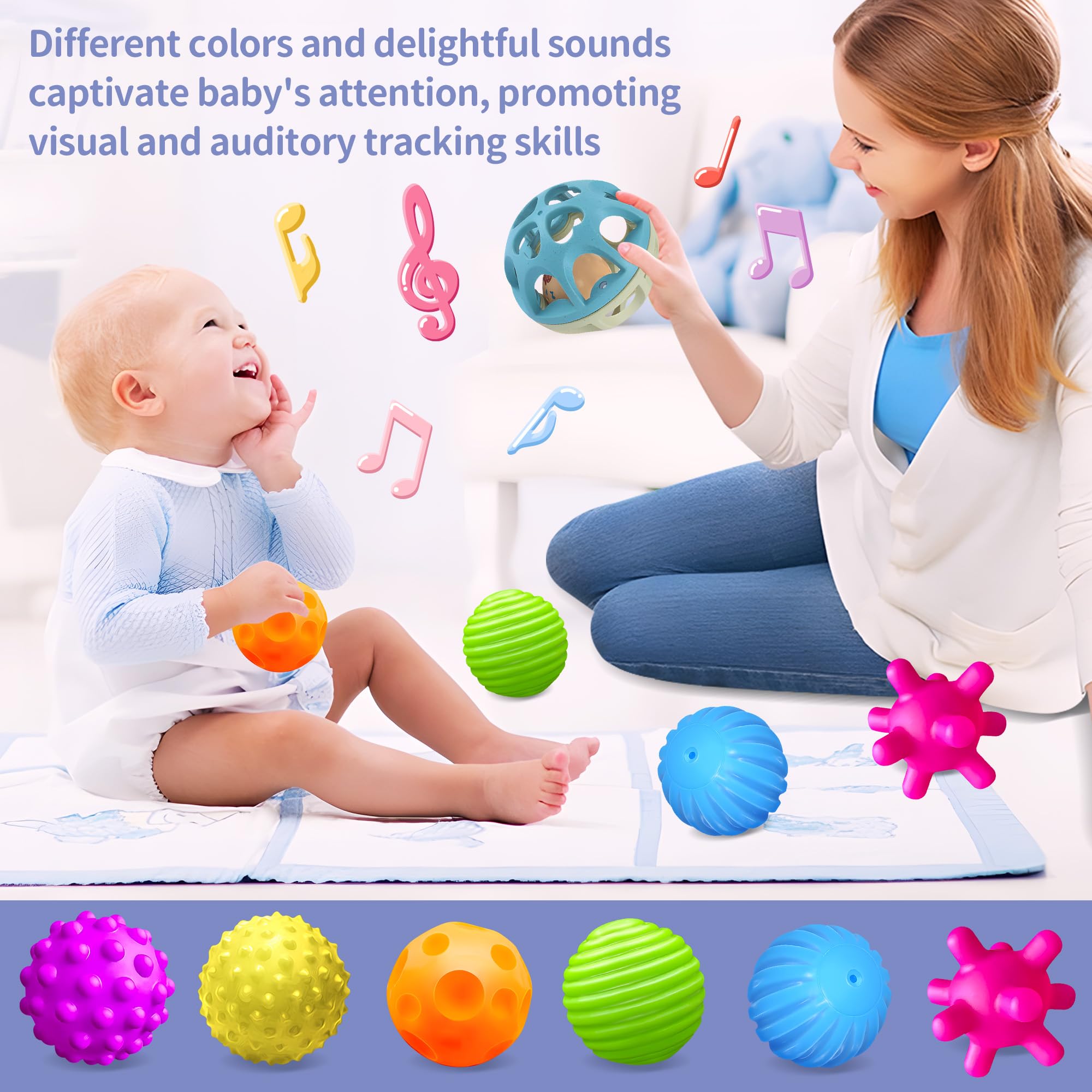 ROHSCE Montessori sensory balls enhance color recognition and coordination.