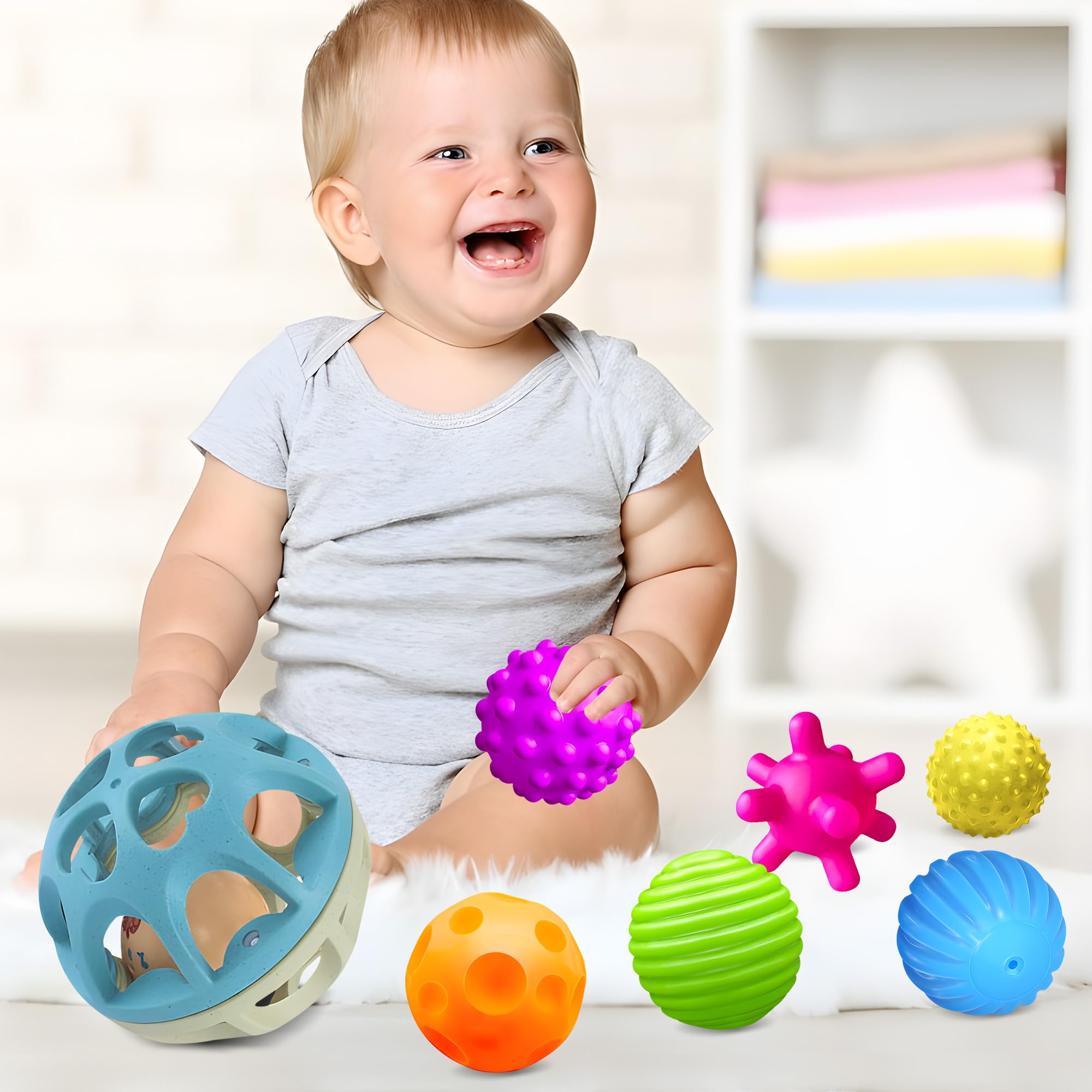 ROHSCE safe, small-parts-free toys support safe infant playtime.