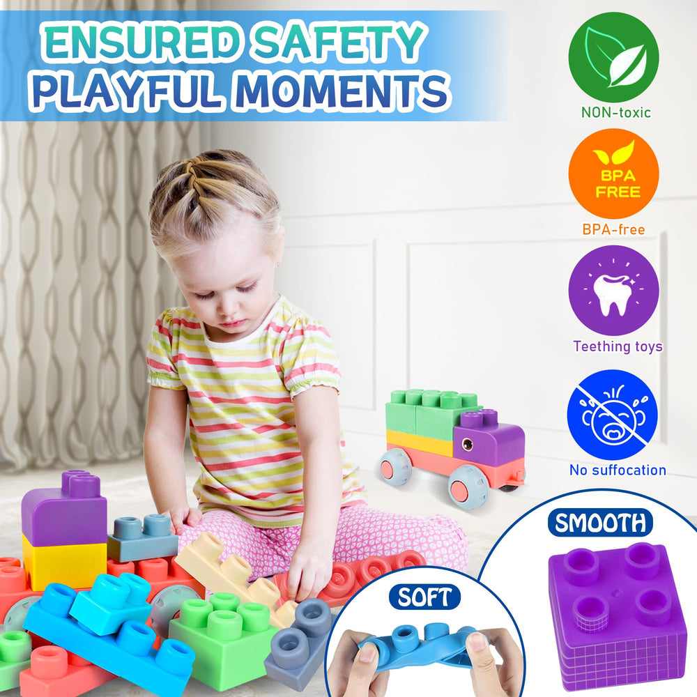 ROHSCE soft blocks have large pieces to ease grasp and reduce choking risk.