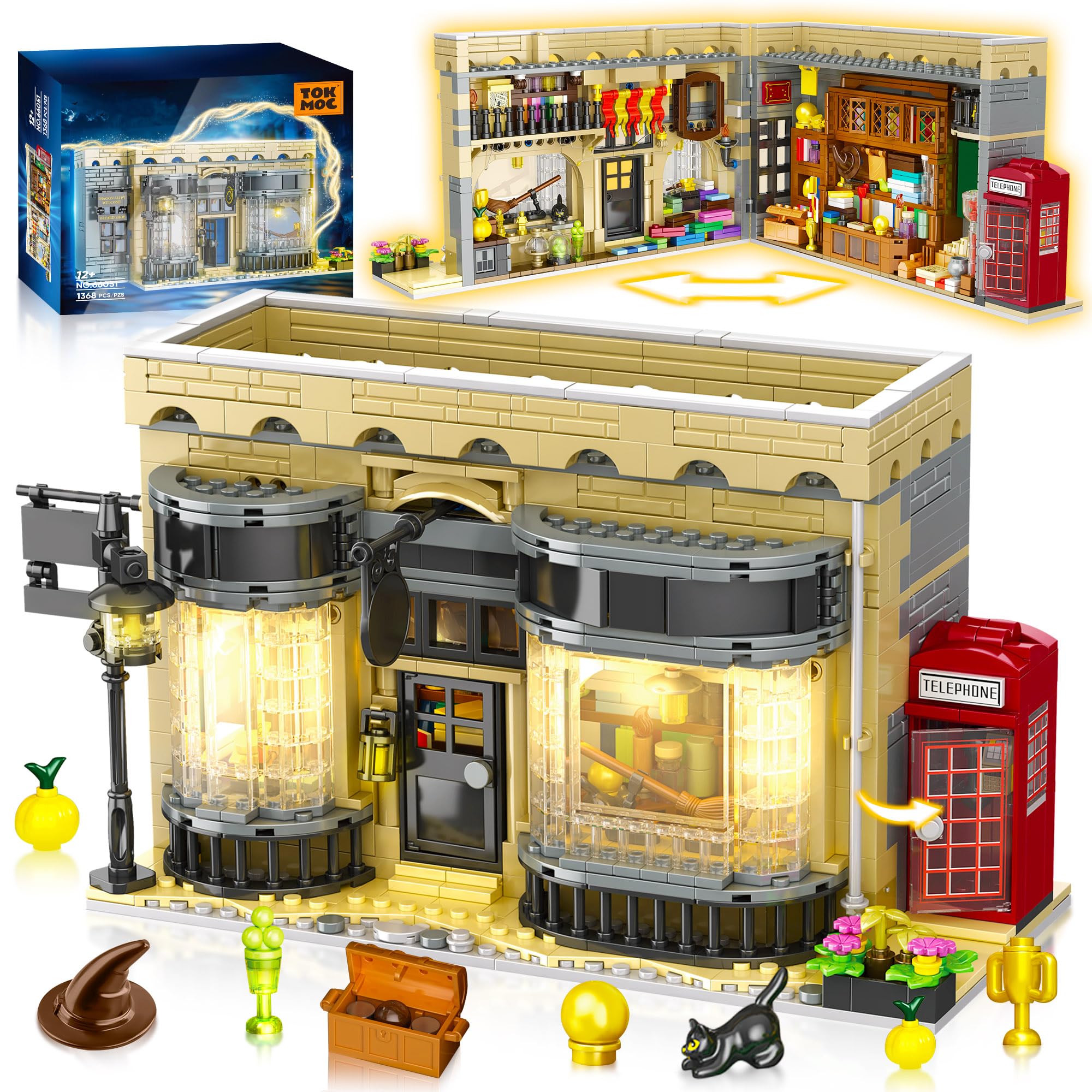 ROKAFU Magic Shop building set viewed from the front exterior for display and imaginative play