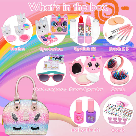 ROKKES 25-piece play makeup kit for kids with a handbag for on-the-go fun