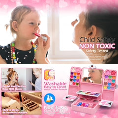 ROKKES Kids Makeup Kit tools showcase kid-friendly brushes for easy cleanup and play.