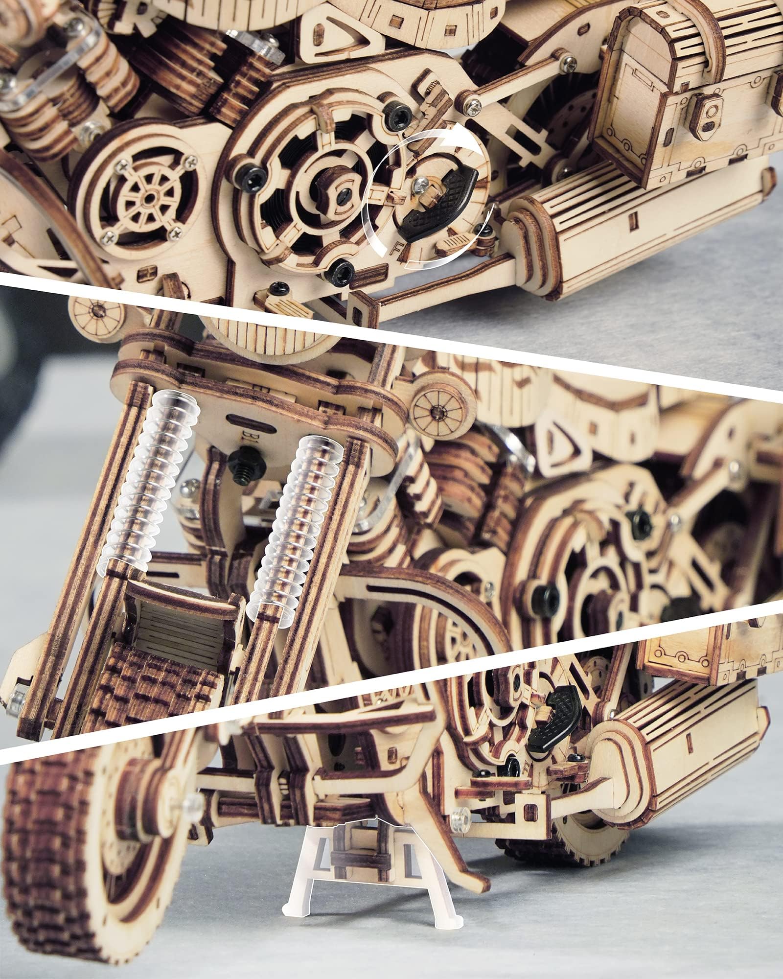 ROKR 3D motorcycle puzzle engine-detail close-up for mechanical learners.