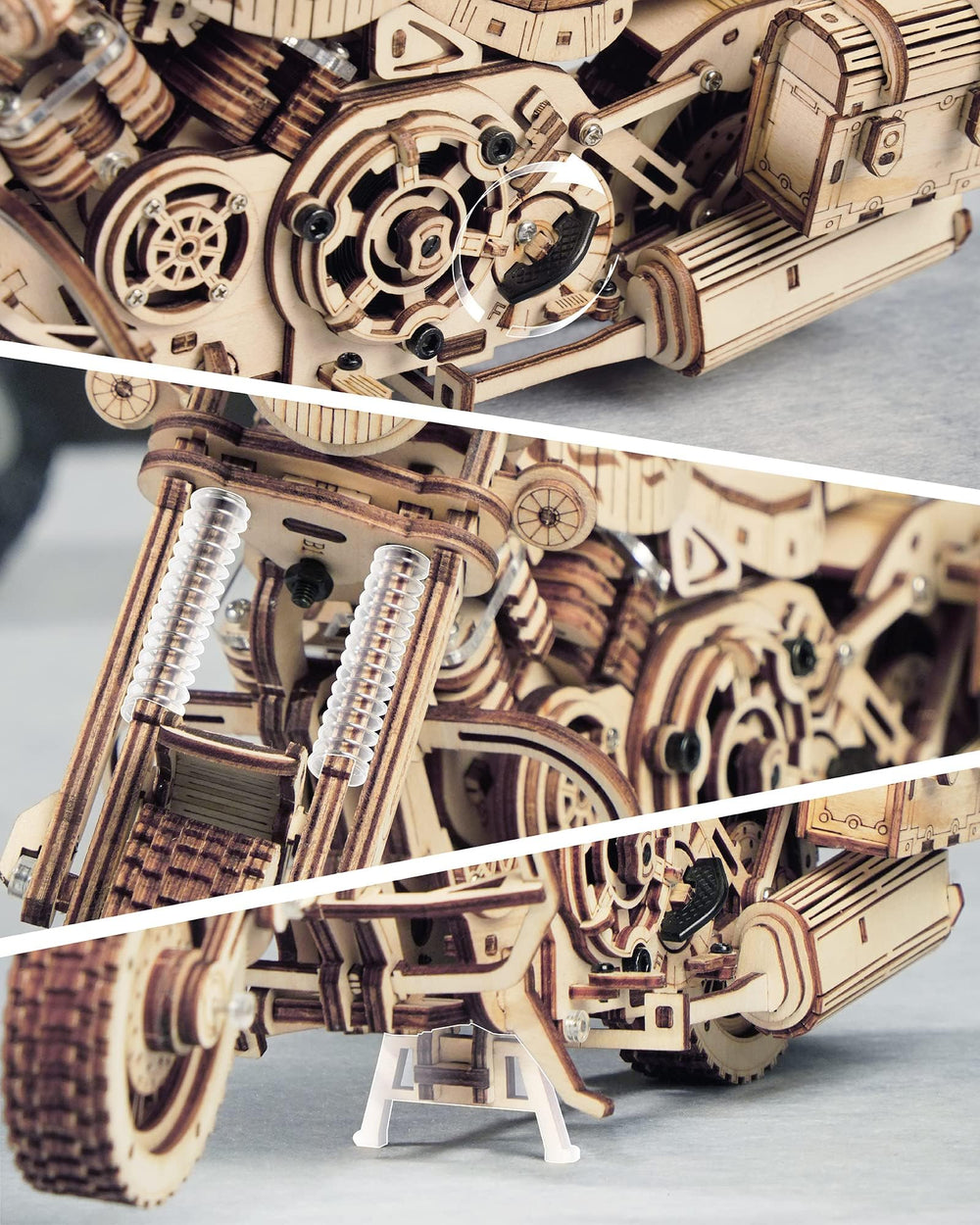 ROKR 3D motorcycle puzzle engine-detail close-up for mechanical learners.