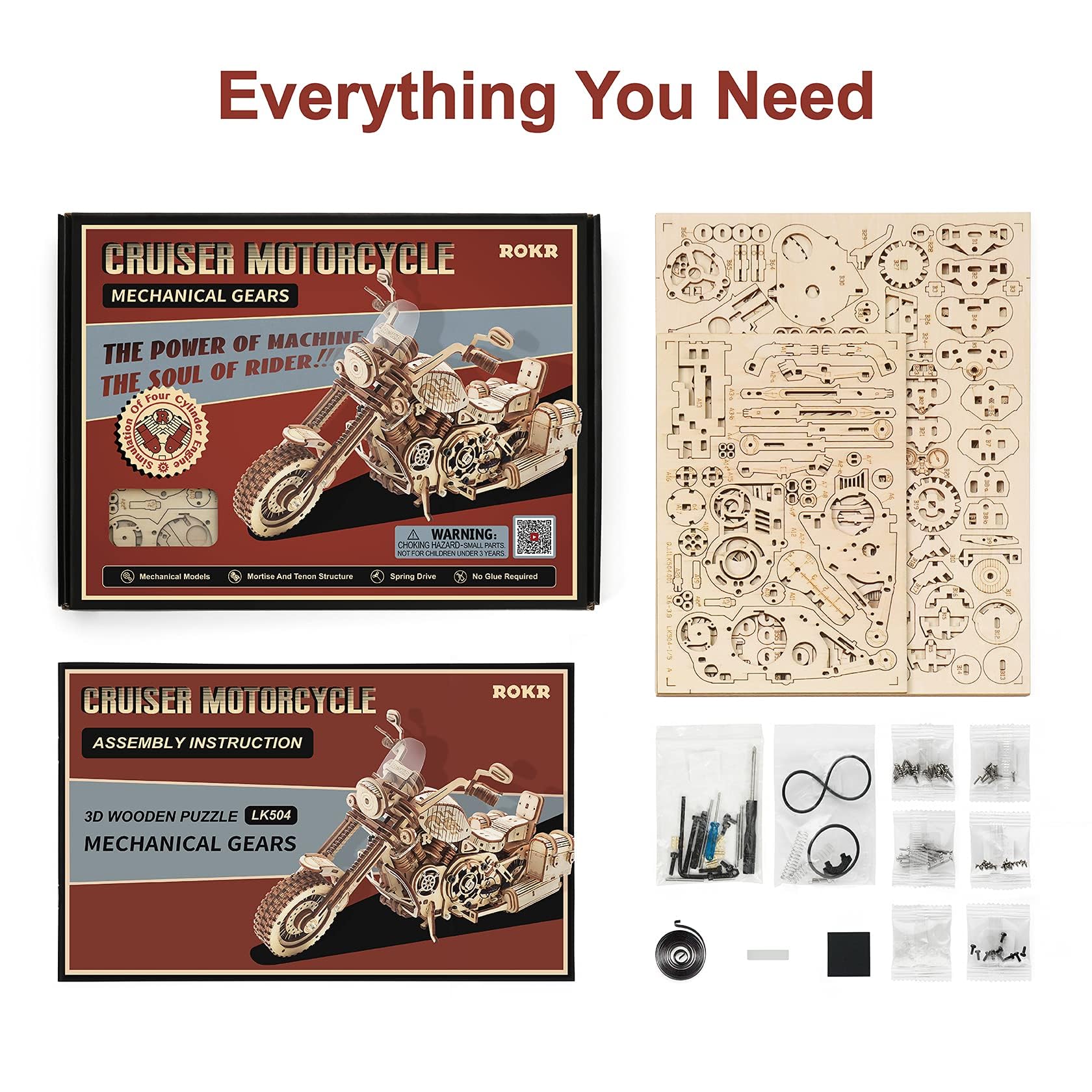 ROKR 3D motorcycle puzzle handlebars turn up to 30 degrees for poseability.