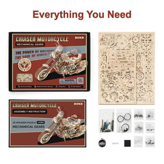 ROKR 3D motorcycle puzzle handlebars turn up to 30 degrees for poseability.