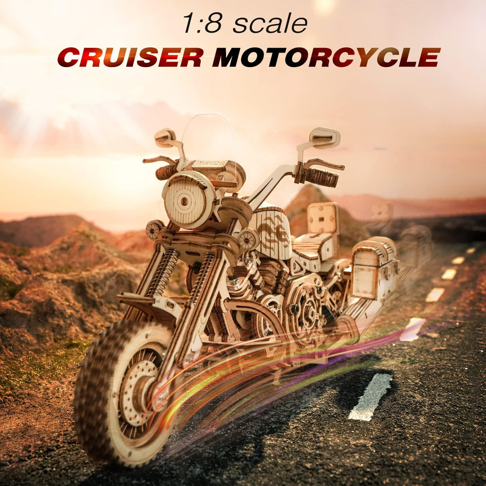 ROKR 3D motorcycle puzzle laser-cut plywood kit ensures clean joints and fit.