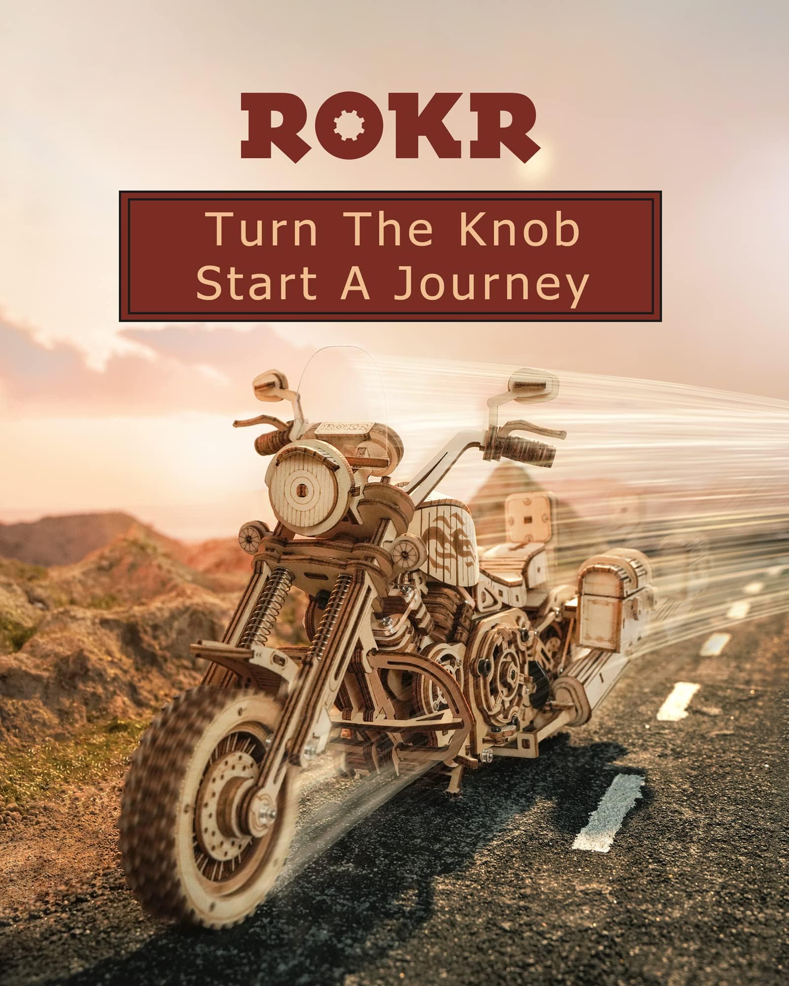 ROKR 3D motorcycle puzzle packaging reveals a complete beginner-friendly kit.