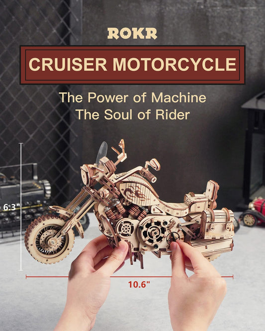 ROKR 3D motorcycle puzzle side view showcases engineering accuracy for hobbyists.