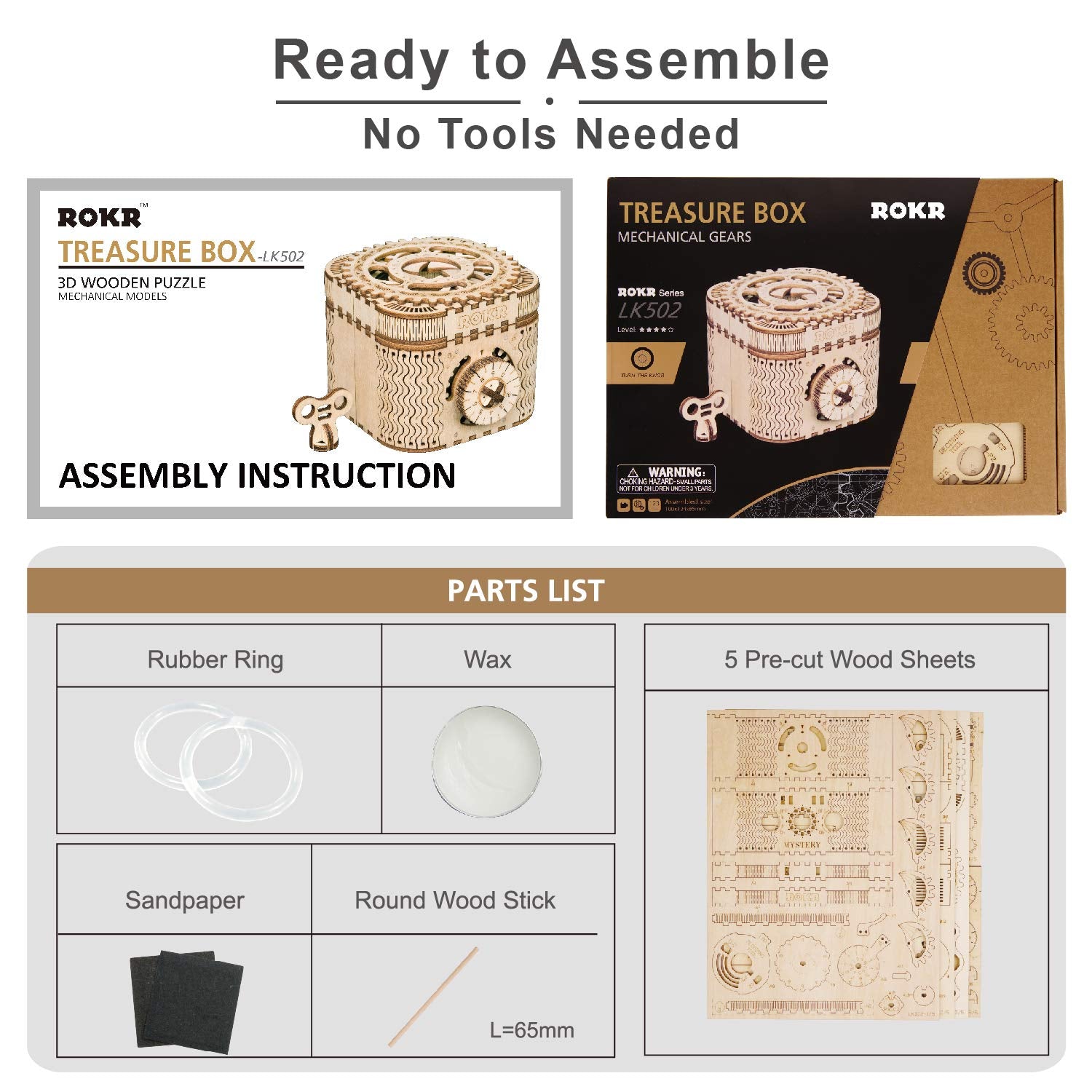 ROKR 3D puzzle box includes spare parts for easier repair