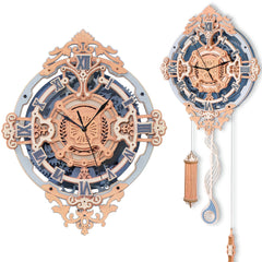 ROKR 3D puzzle clock assembly inside shows precision woodworking for adults