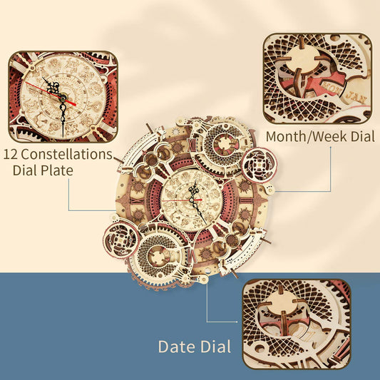 ROKR 3D puzzle clock dial detail highlights roman numerals for vintage-inspired timekeeping.