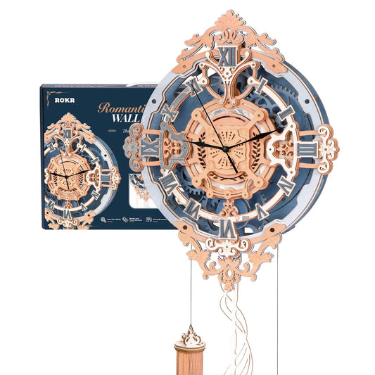 ROKR 3D puzzle clock front view showing vintage roman cross design for decor.