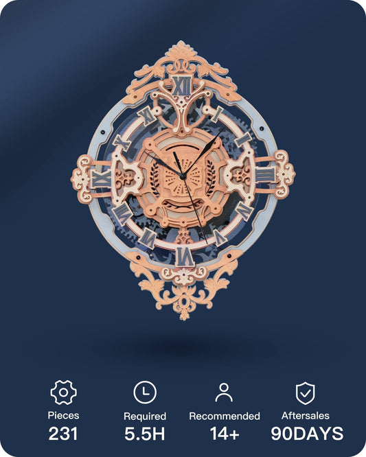 ROKR 3D puzzle clock side view highlighting slim profile and craftsmanship.