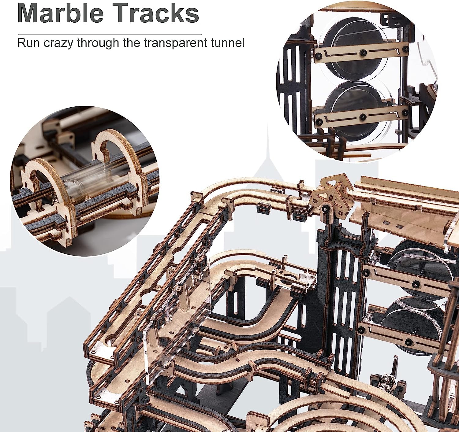 ROKR 3D puzzle hand crank demo with marbles in motion