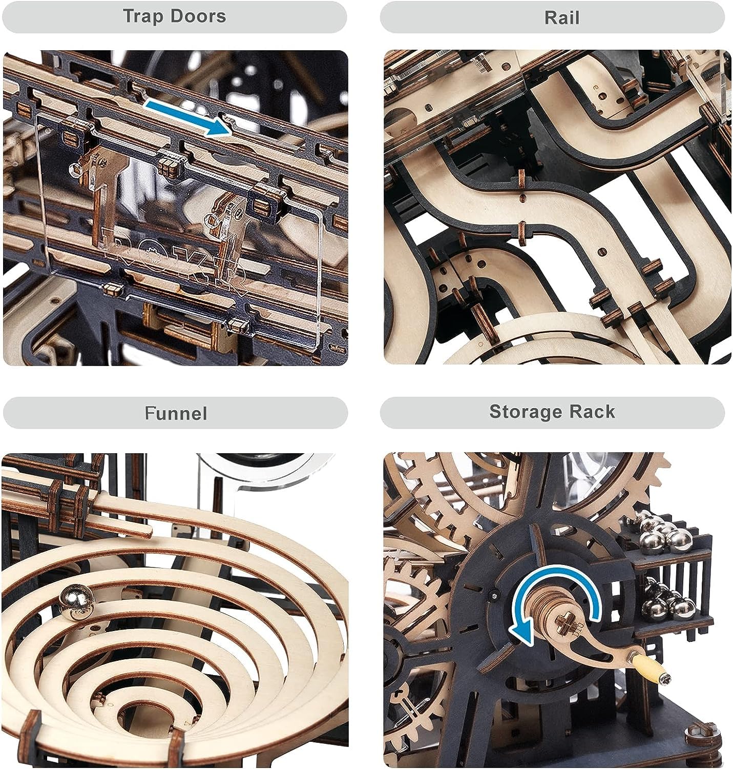 ROKR 3D puzzle laser-cut parts close-up highlighting precision fits
