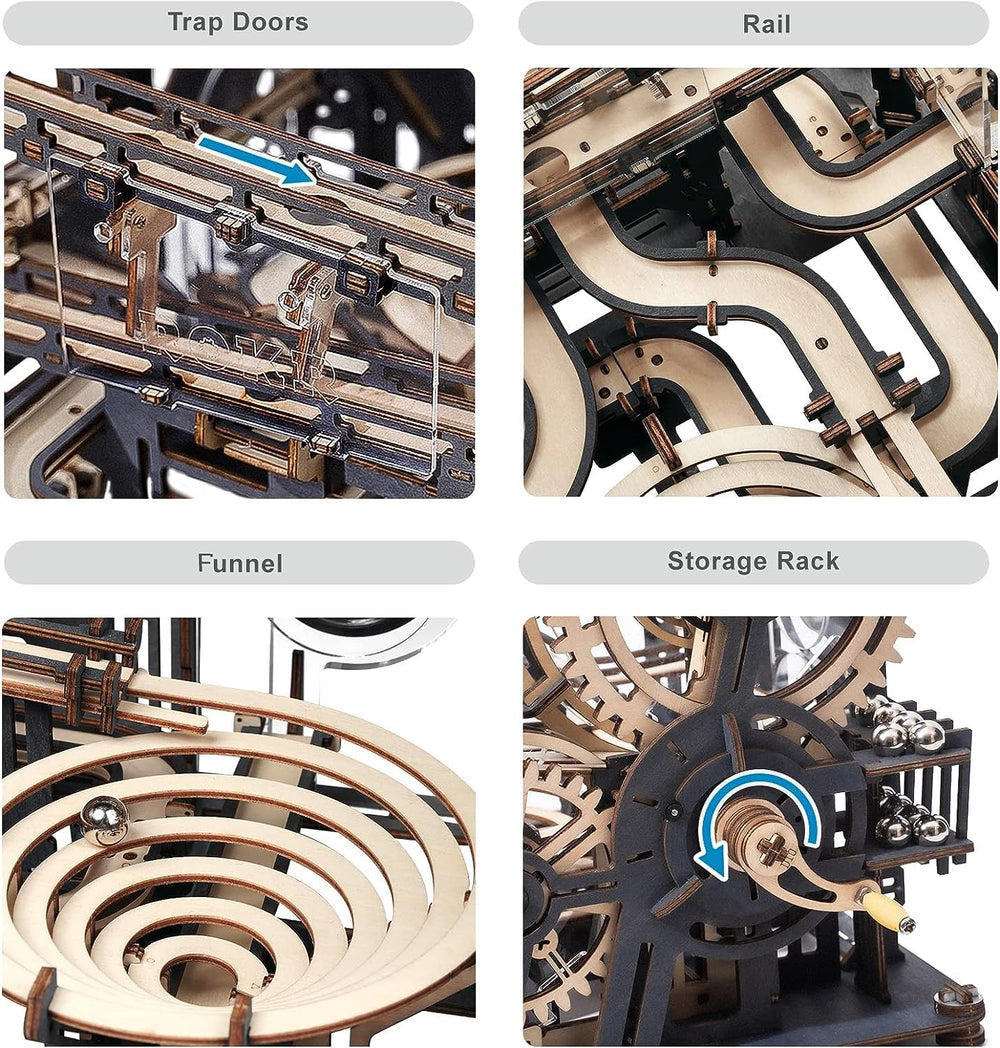 ROKR 3D puzzle laser-cut parts close-up highlighting precision fits