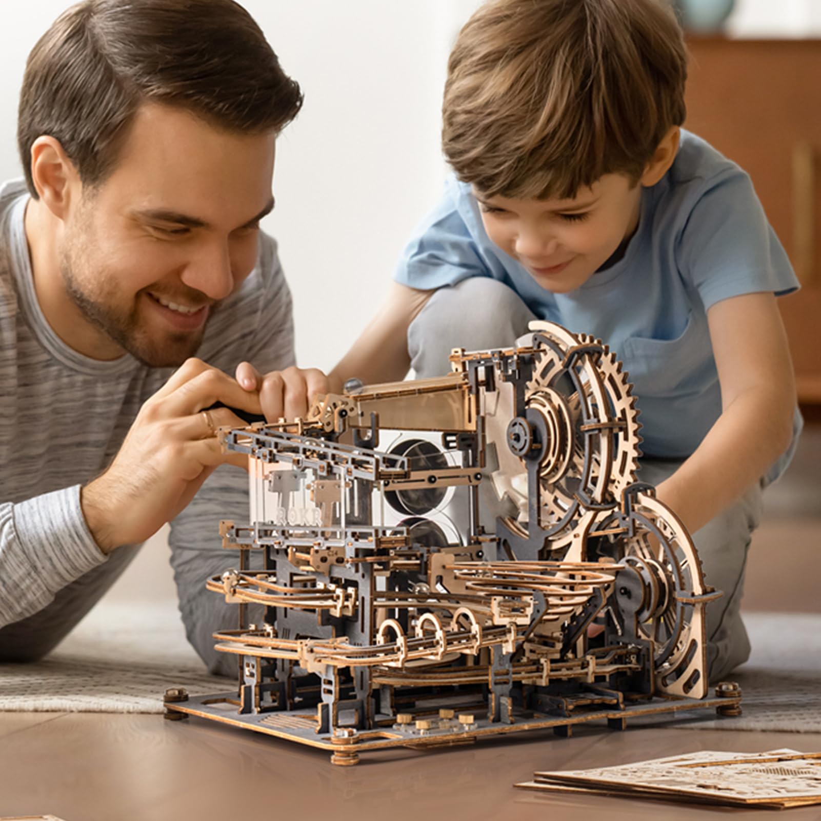 ROKR 3D puzzle marble runs featuring winding tracks and slides