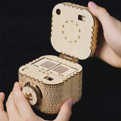 ROKR 3D wooden puzzle box bottom engraving shows password entry steps.