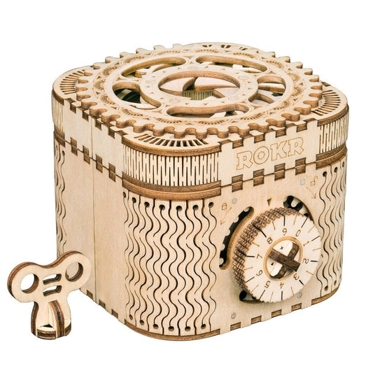 ROKR 3D wooden puzzle box front view demonstrates password mechanism.
