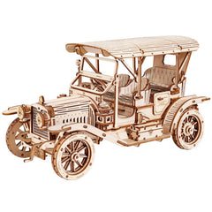 ROKR 3D wooden puzzle car kit front view for display-ready vintage model