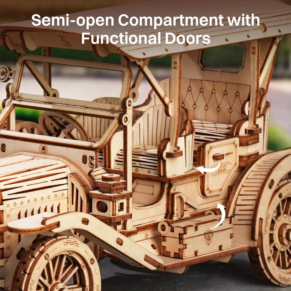 ROKR vintage car kit with openable doors showcases authentic details